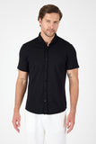 Black Short Sleeve Button Collar Pocketless Performance Slim Fit Shirt 1004250256
