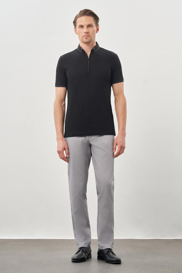 Short Sleeve Plain Pique Polo Collar Pocketless Slim Fit Cotton T-Shirt 1011245900