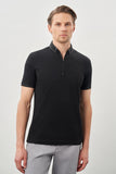 Short Sleeve Plain Pique Polo Collar Pocketless Slim Fit Cotton T-Shirt 1011245900