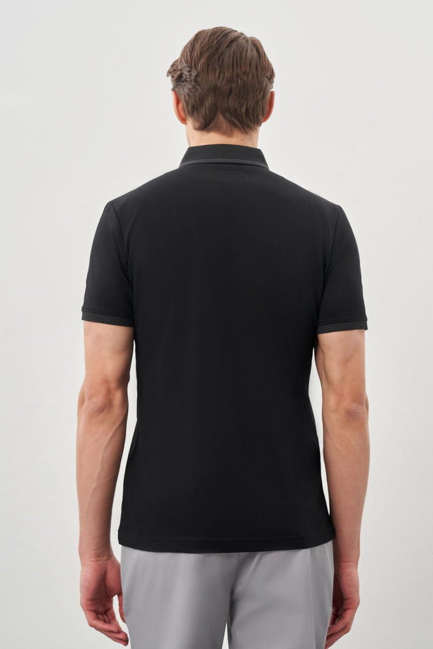 Short Sleeve Plain Pique Polo Collar Pocketless Slim Fit Cotton T-Shirt 1011245900