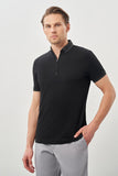 Short Sleeve Plain Pique Polo Collar Pocketless Slim Fit Cotton T-Shirt 1011245900