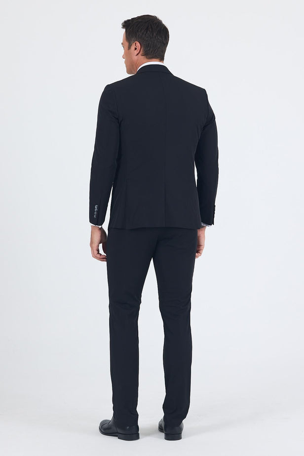 Notch Lapel Half-Lined Elastic Waist 6 Drop Slim Fit Suit 1001250121
