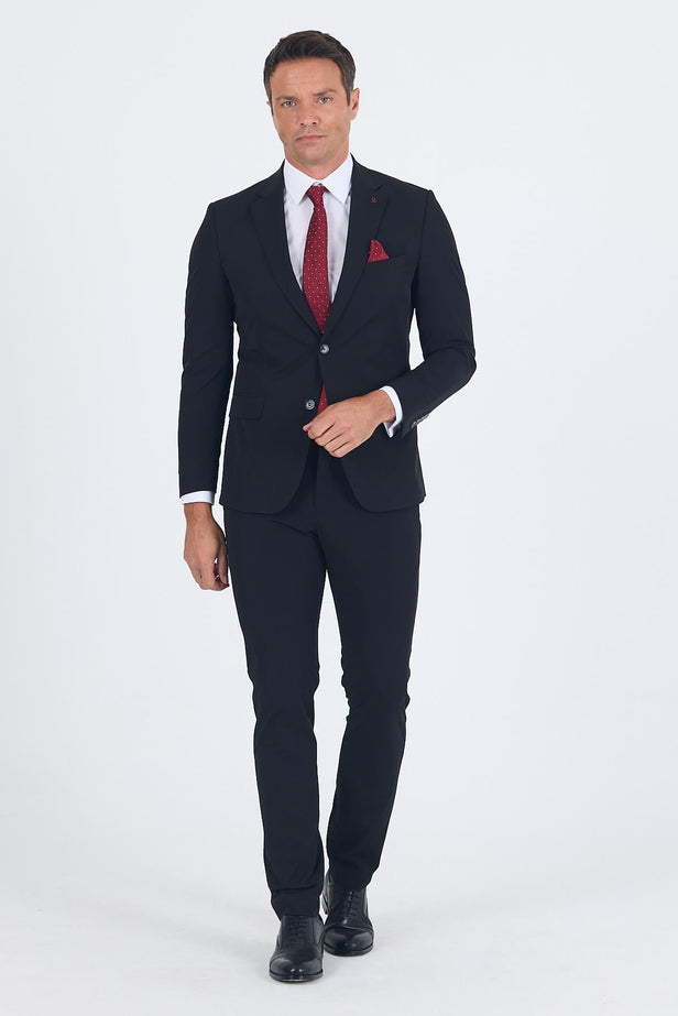Notch Lapel Half-Lined Elastic Waist 6 Drop Slim Fit Suit 1001250121