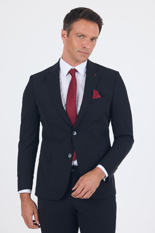 Notch Lapel Half-Lined Elastic Waist 6 Drop Slim Fit Suit 1001250121
