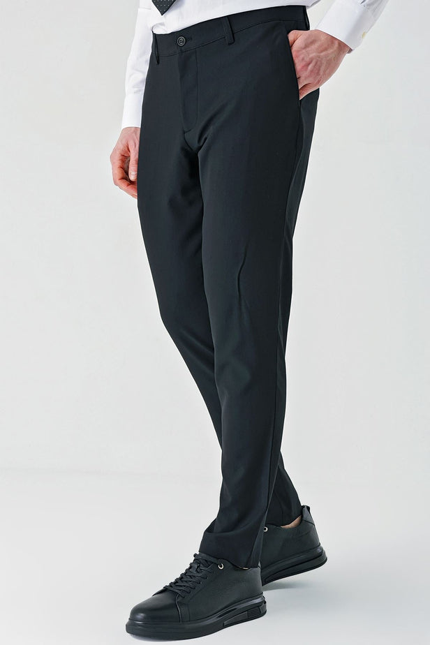 Black Stretch Side Pocket Casual Comfort Fit Chino Trousers 1003240158