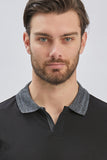 Black Short Sleeve Pique Polo Collar Slim Fit Cotton T-Shirt 1011240155