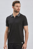 Black Short Sleeve Pique Polo Collar Slim Fit Cotton T-Shirt 1011240155