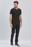 Black Short Sleeve Pique Polo Collar Slim Fit Cotton T-Shirt 1011240155
