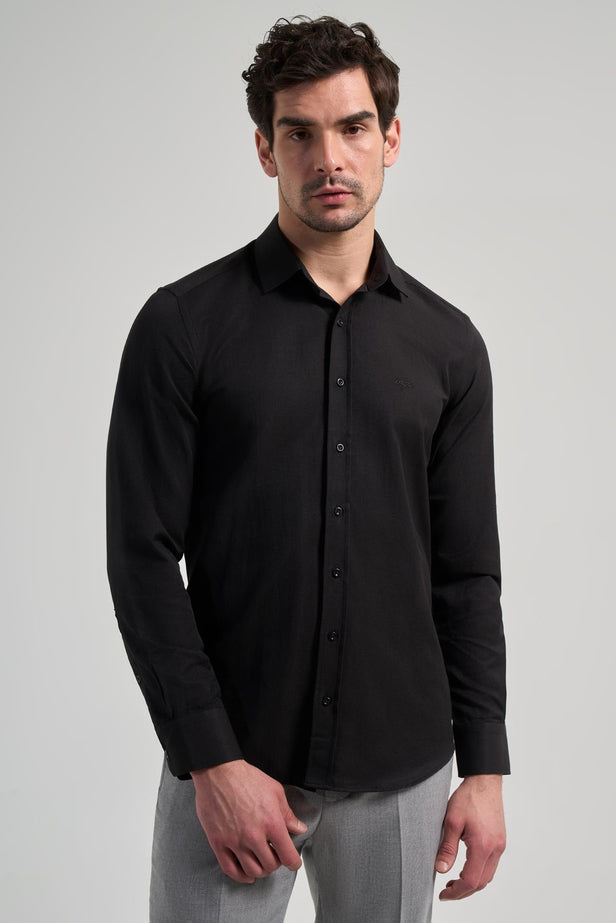 Stiff Collar Plain Classic Cotton Slim Fit Shirt 1004250214