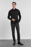 Long Sleeve Hard Collar Pocketless Slim Fit Oxford Shirt 1004255284