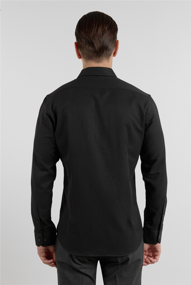 Long Sleeve Hard Collar Pocketless Slim Fit Oxford Shirt 1004255284