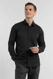 Long Sleeve Hard Collar Pocketless Slim Fit Oxford Shirt 1004255284