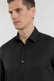 Long Sleeve Hard Collar Pocketless Slim Fit Oxford Shirt 1004255284