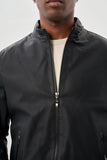 Faux Leather Stand Collar Full-Lined Slim Fit Casual Jacket 1038245152