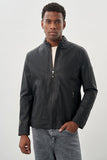 Faux Leather Stand Collar Full-Lined Slim Fit Casual Jacket 1038245152