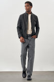 Faux Leather Stand Collar Full-Lined Slim Fit Casual Jacket 1038245152