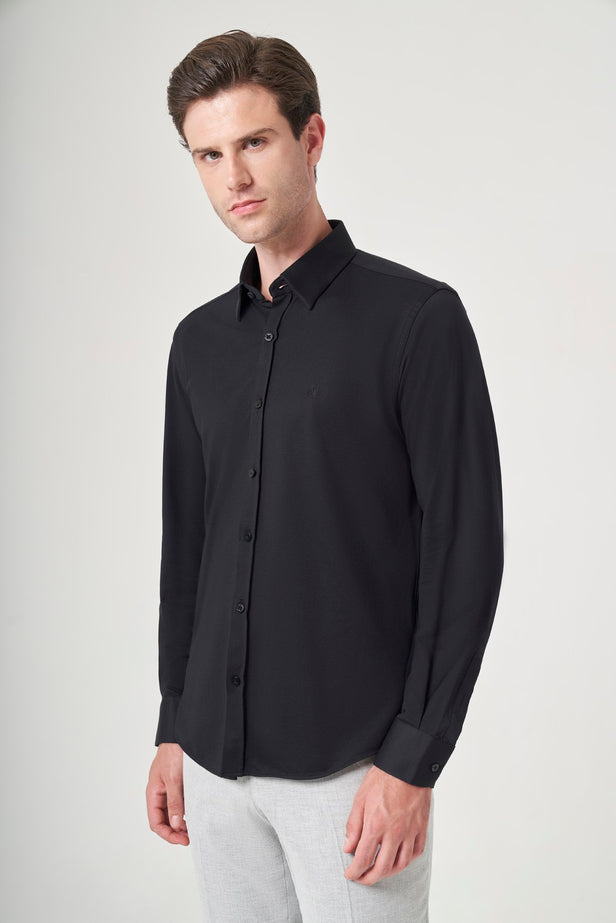 IMZA Men's Tulum Collar Knitted Slim Fit Classic Shirt – 1004260208