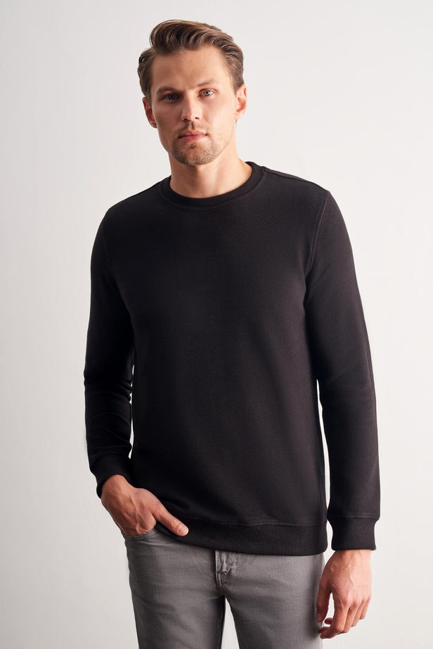 Long Sleeve Crew Neck Plain Cotton Comfort Fit Sweatshirt 1013255150