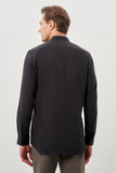 Long Sleeve Plain Weave Stand Collar Pocketless Cotton Casual Slim Fit Shirt 1004245270