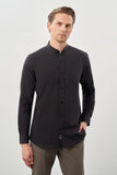 Long Sleeve Plain Weave Stand Collar Pocketless Cotton Casual Slim Fit Shirt 1004245270