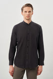 Long Sleeve Plain Weave Stand Collar Pocketless Cotton Casual Slim Fit Shirt 1004245270