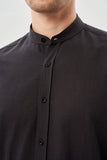 Long Sleeve Plain Weave Stand Collar Pocketless Cotton Casual Slim Fit Shirt 1004245270