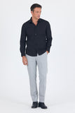 Long Sleeve Plain Fabric Stiff Collar Pocketless Cotton Basic Slim Fit Shirt 1004250057