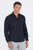 Long Sleeve Plain Fabric Stiff Collar Pocketless Cotton Basic Slim Fit Shirt 1004250057