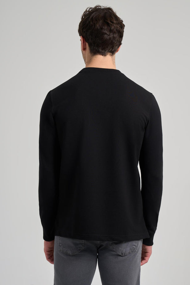 Long Sleeve Plain Knit Crew Neck Pocketless Standard Fit Sweatshirt 1013245252