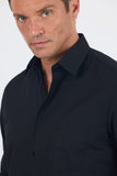 Black Long Sleeve Hard Collar Plain Comfort Fit Shirt 1004260051