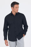 Black Long Sleeve Hard Collar Plain Comfort Fit Shirt 1004260051