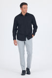 Black Long Sleeve Hard Collar Plain Comfort Fit Shirt 1004260051