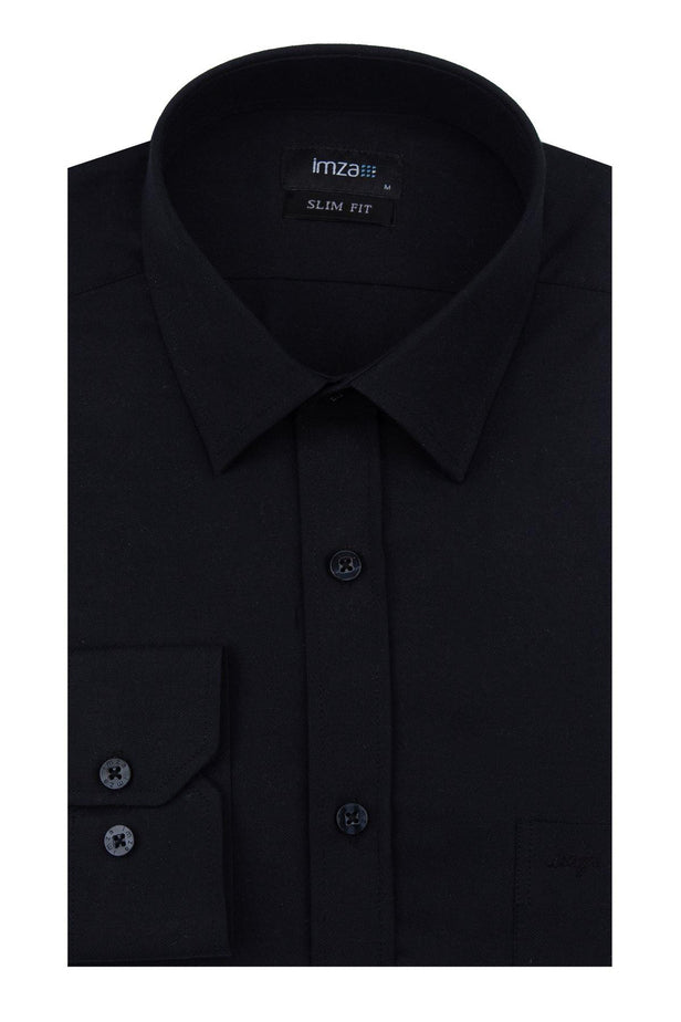 Long Sleeve Hard Collar Pocketless Slim Fit Shirt 1004240057