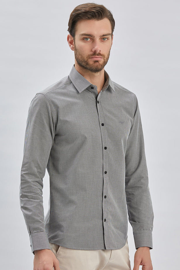 Long Sleeve Hard Collar Pocketless Slim Fit Shirt 1004240230