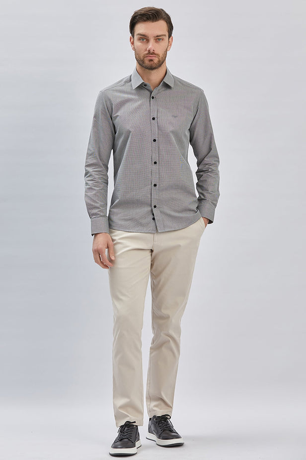 Long Sleeve Hard Collar Pocketless Slim Fit Shirt 1004240230