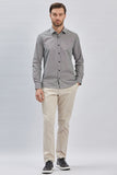 Long Sleeve Hard Collar Pocketless Slim Fit Shirt 1004240230
