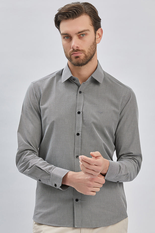 Long Sleeve Hard Collar Pocketless Slim Fit Shirt 1004240230