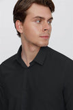 Long Sleeve Hard Collar Pocketless Slim Fit Shirt 1004240057