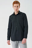 Black Long Sleeve Textured Hard Collar Comfort Fit Shirt 1004240190