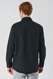 Black Long Sleeve Textured Hard Collar Comfort Fit Shirt 1004240190