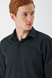 Black Long Sleeve Textured Hard Collar Comfort Fit Shirt 1004240190
