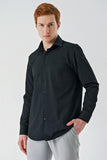 Black Long Sleeve Textured Hard Collar Comfort Fit Shirt 1004240190