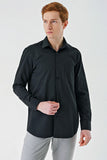 Black Long Sleeve Textured Hard Collar Comfort Fit Shirt 1004240190