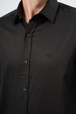 Long Sleeve Hard Collar Pocketless Slim Fit Cotton Shirt 1004240324