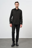 Long Sleeve Hard Collar Pocketless Slim Fit Cotton Shirt 1004240324