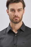 Long Sleeve Hard Collar Pocketless Slim Fit Stretch Shirt 1004240234