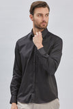 Long Sleeve Hard Collar Pocketless Slim Fit Stretch Shirt 1004240234