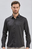 Long Sleeve Hard Collar Pocketless Slim Fit Stretch Shirt 1004240234