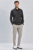 Long Sleeve Hard Collar Pocketless Slim Fit Stretch Shirt 1004240234