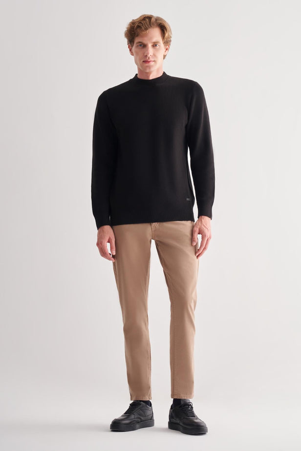Crew Neck Long Sleeve Pocketless Standard Fit Cotton Knitwear 1012260150
